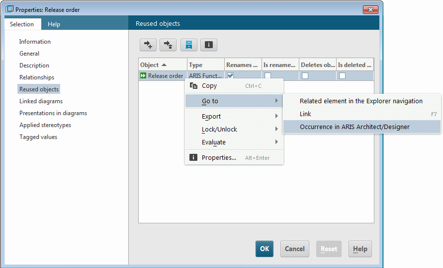 Navigation from UML element to underlying business process object
