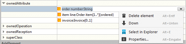 Additional functionalities for a UML element in the general properties