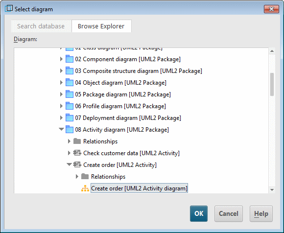 Diagram selection in Explorer