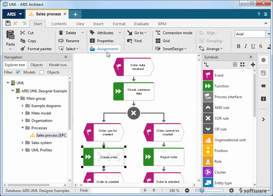 Launching the Properties dialog for a function in an ARIS model