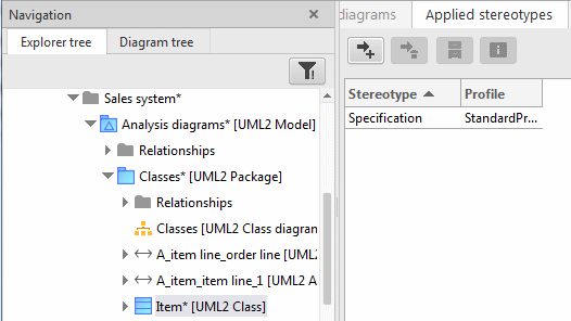 UML class with assigned stereotype