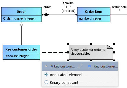 Node and edge preview with edge type selection after clicking the Comment symbol in the mini toolbar