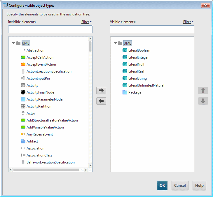 Explorer tree filter dialog
