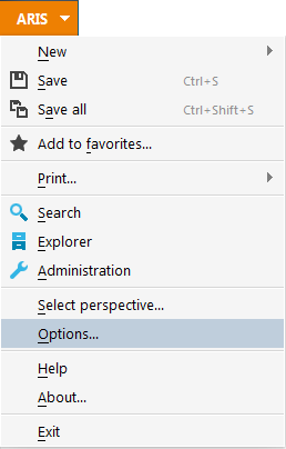 Menu item for editing the options