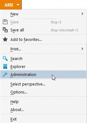 Menu item for starting Administration