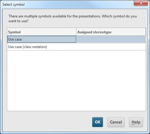 Dialog asking which symbol is to be used