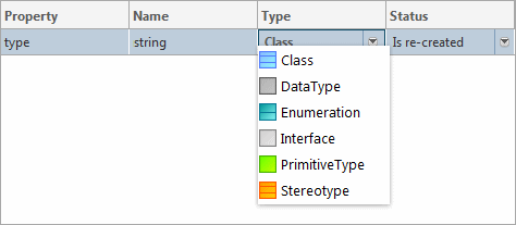 Selecting the type for the new element to be created