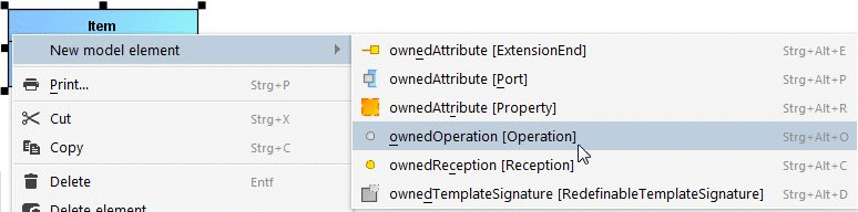 Creating a new operation using the pop-up menu