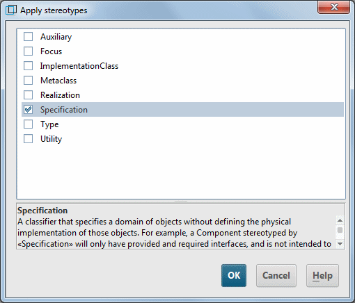 Dialog for stereotype selection