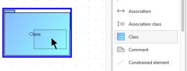 Graphic indication of a package as a potential nesting container when creating a new class