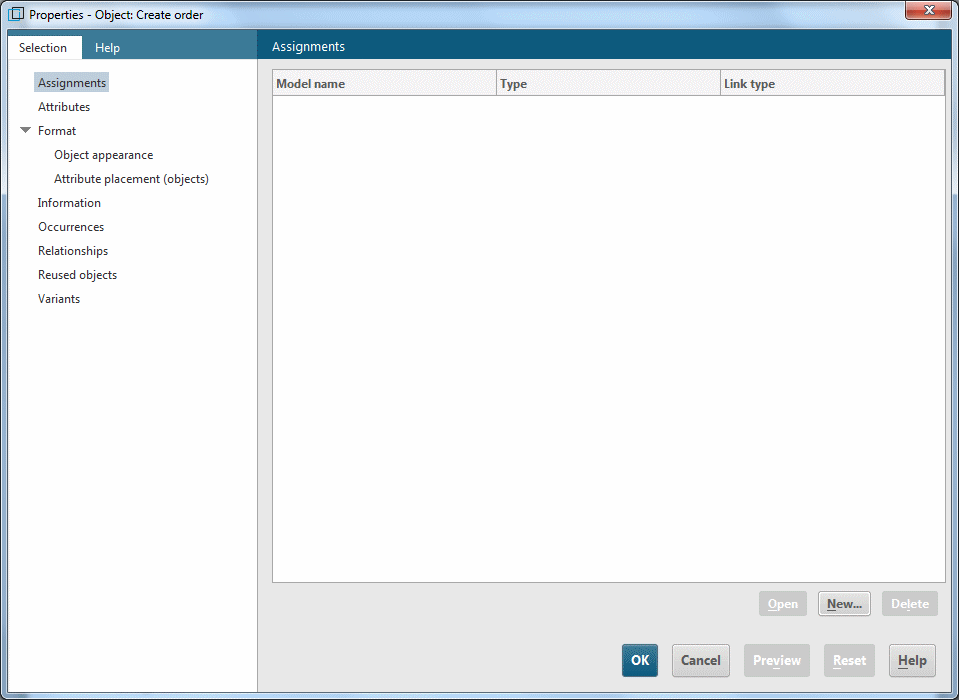 Assignments properties page in ARIS Architect/ARIS Designer