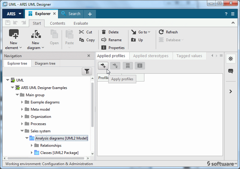 Applied profiles properties page