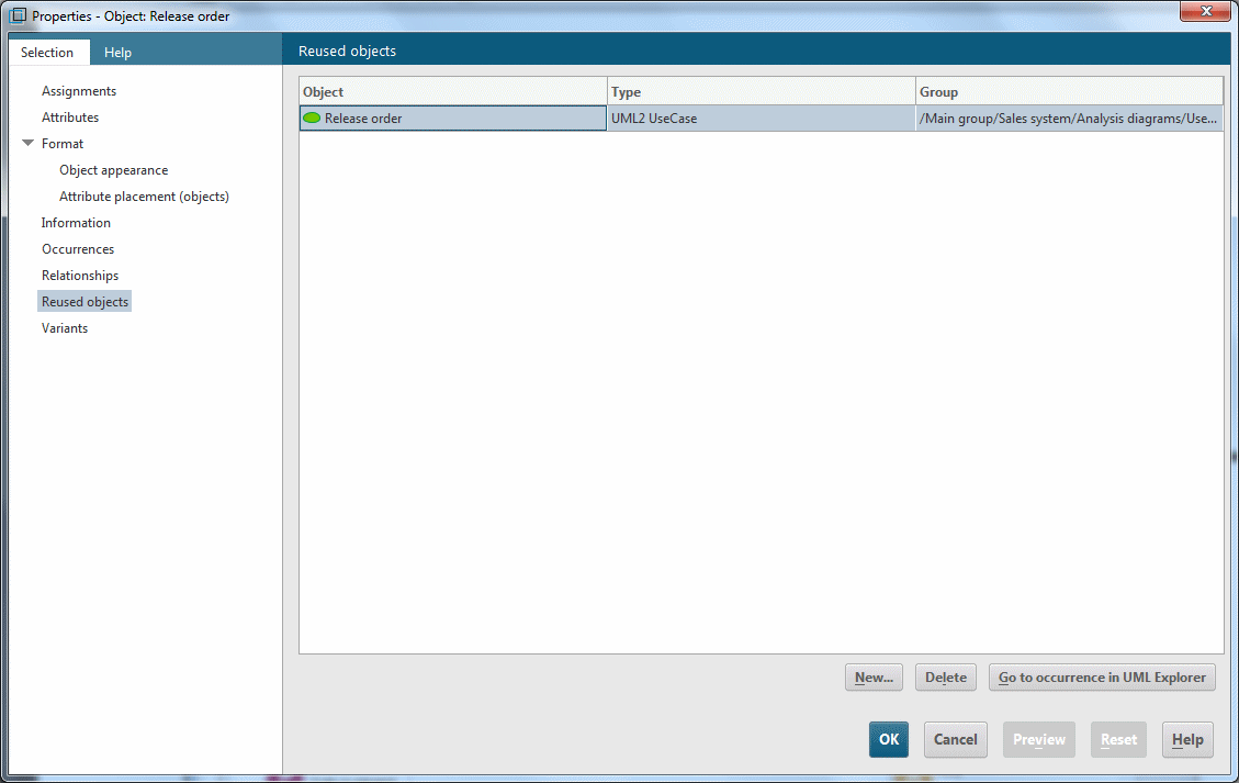 Reused objects properties page in ARIS Architect/ARIS Designer