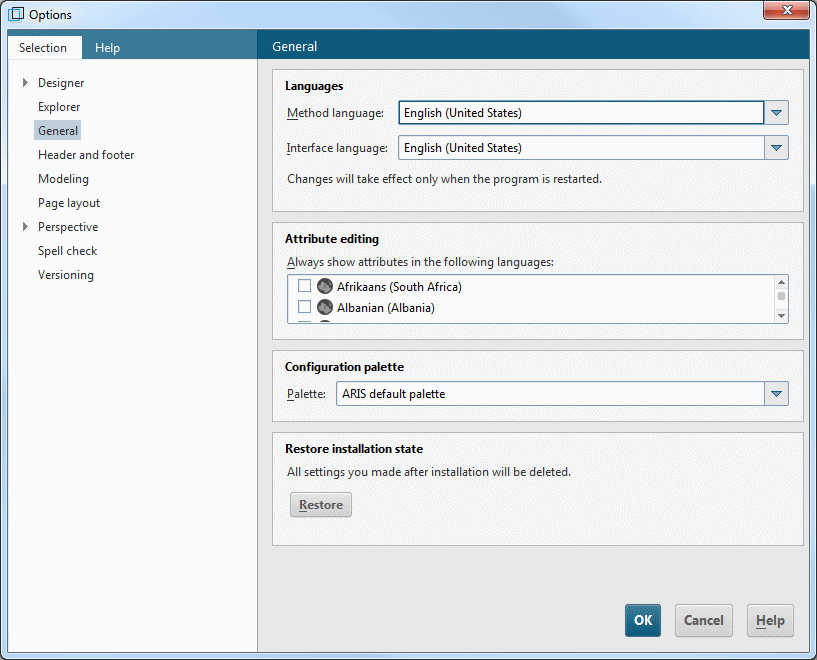 General options page
