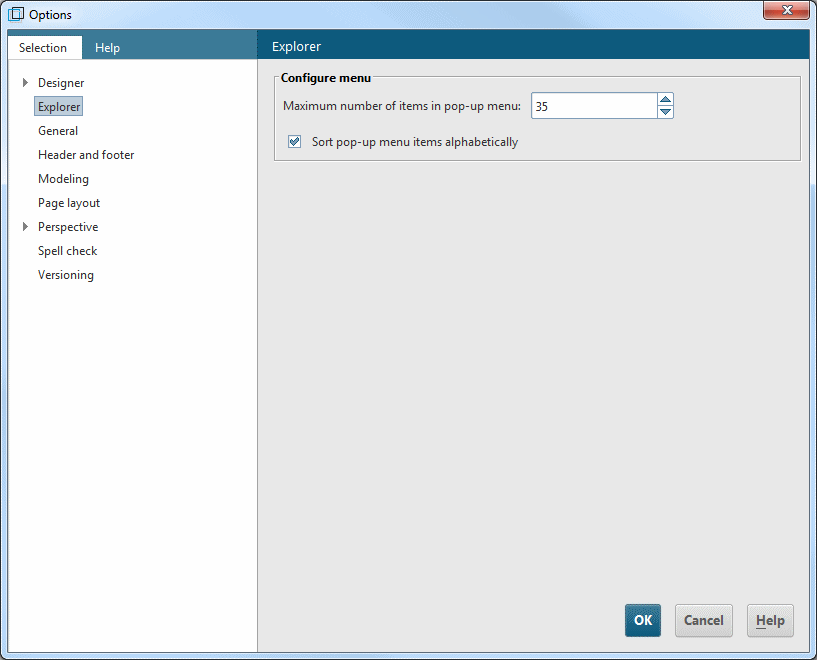 Explorer options page