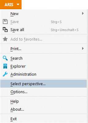 Menu item for specifying the perspective