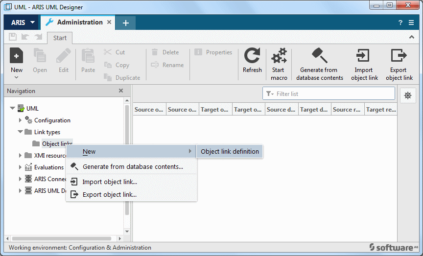 Creating a new object link definition