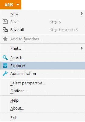 Menu item for displaying the Explorer tab