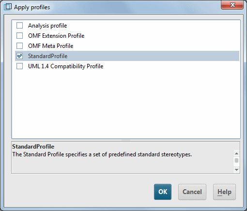 Profile selection dialog