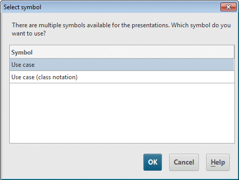Dialog for selecting the symbol to be used