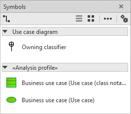 Symbols bar in the Use case diagram
