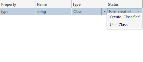 Selection options for creating or using a UML element